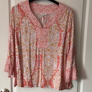 Tribal Jeans Coral Paisley V-Neck Top